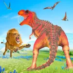 Lion vs Dinosaur Animal Fight Icon